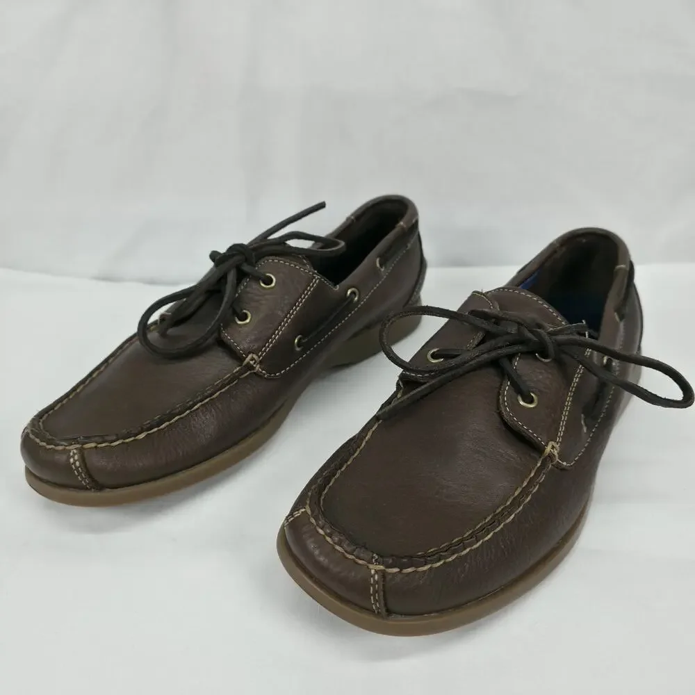 Rockport Mens 10M Handsewn Boat Shoes Brown Leather Moc Toe Casual Comfort